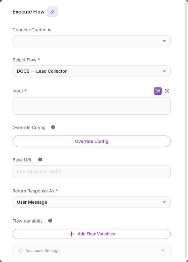 Execute Flow node with a sub-flow selected