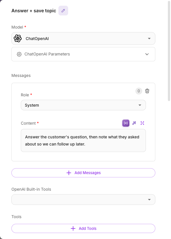 Agent saving the conversation topic to flow state