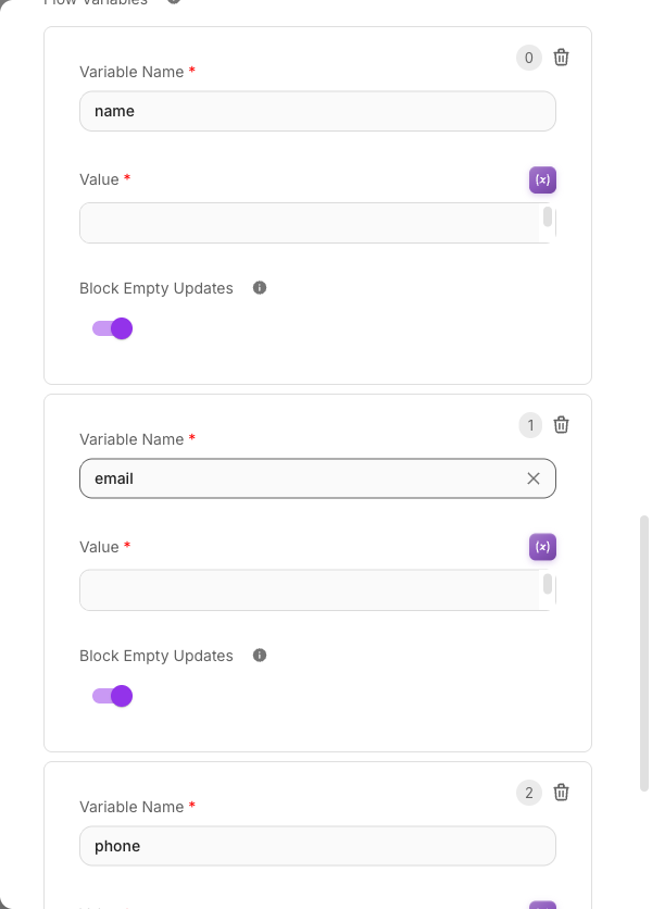 Agent Flow Variables writing name, email and phone to state