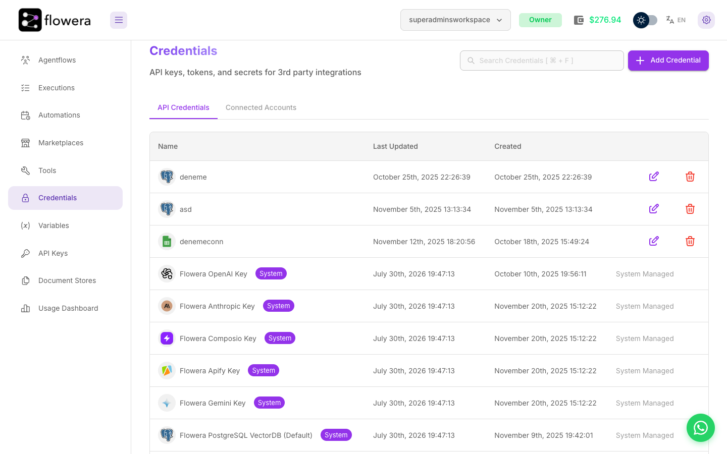 The Credentials page with the API Credentials tab open.