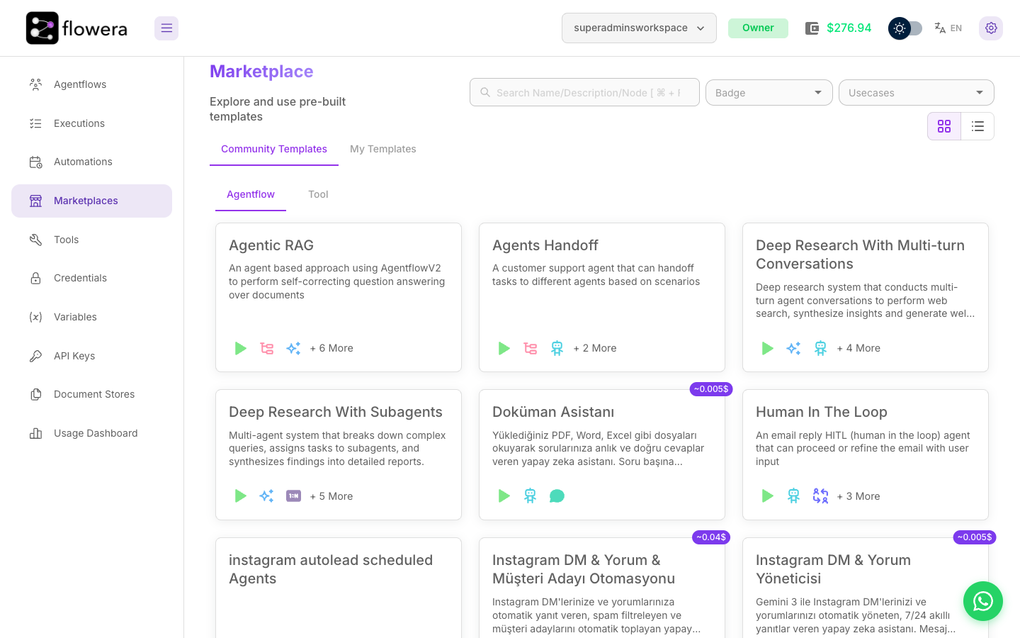 Marketplaces, listing community AgentFlow templates.