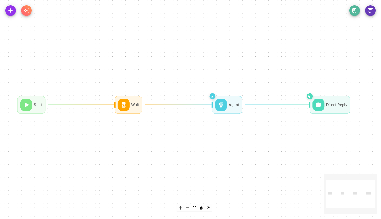 A Wait node placed between two steps on the canvas