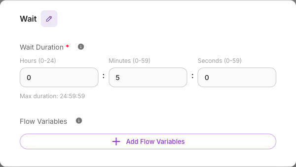 Wait node set to pause for 5 minutes